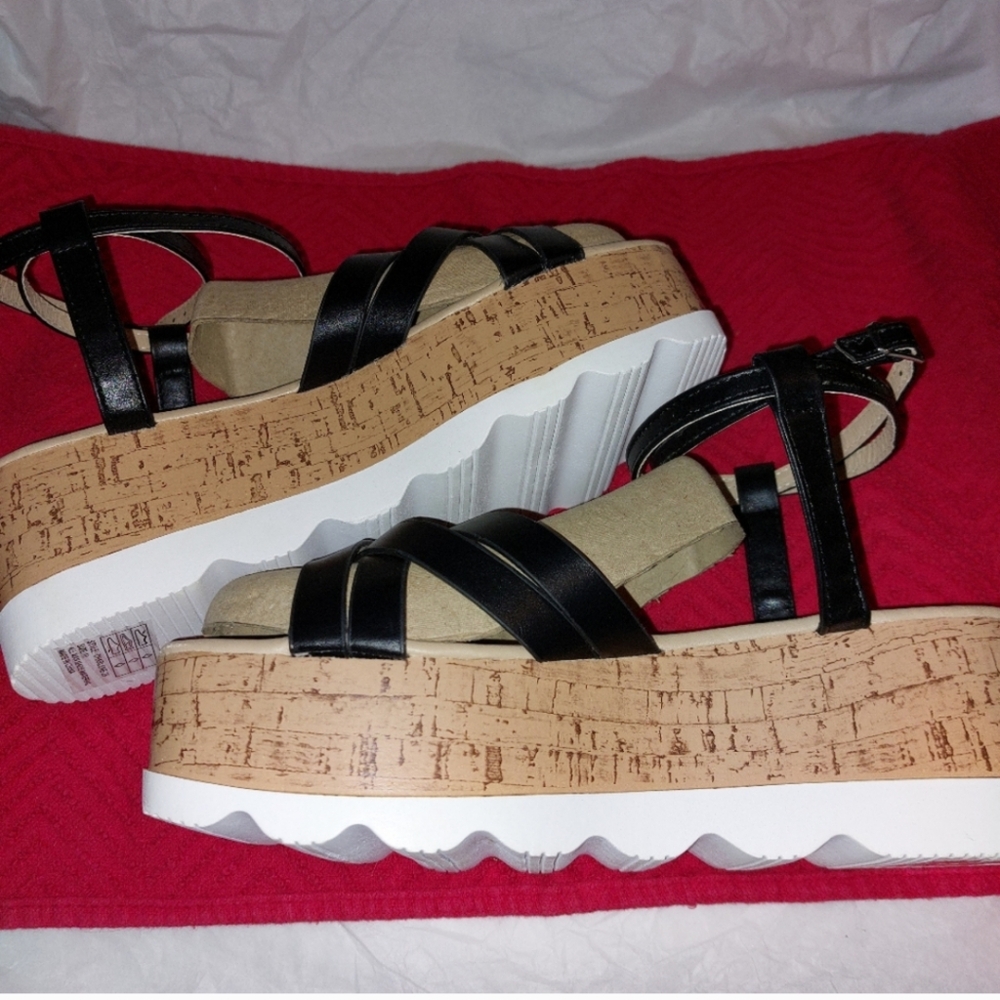 Yoki Black and Tan Platform Sandals